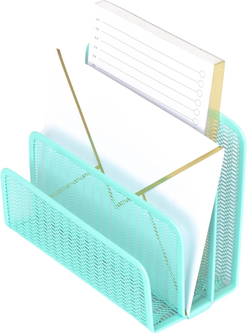 Blu Monaco Aqua Metal Mesh Letter Sorter for Desk| Modern Desk Organizer | Space-Saving Vertical Mail Holder | Office & Home Paper Organizer | Outgoing Mail Holder - Image 1